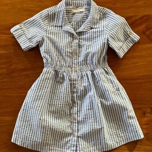 Zara Girls blue pinstripe dress with pockets size 5-6